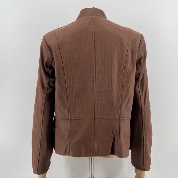 G.I.L.I. Cropped Jacket Brown Leather Open Front Waterfall Collar 4 - Picture 5 of 6